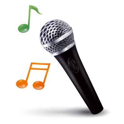 Illustration of microphone with musical notes