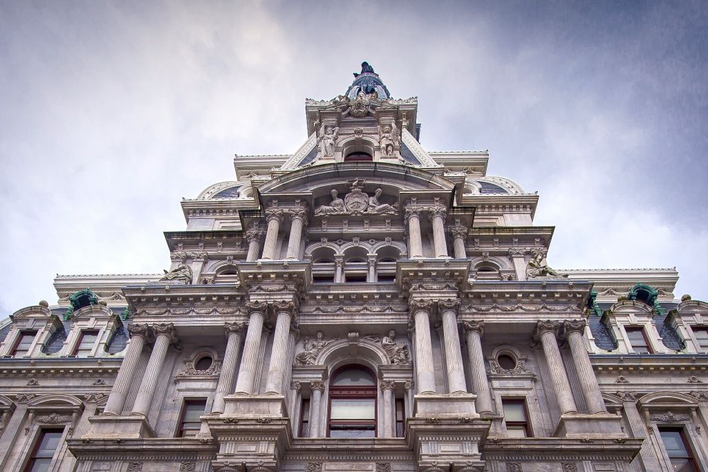 Low Angle View Of Philadelphia City Hall Against Sky