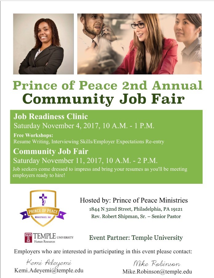 Temple U. / Prince of Peace Job Fair flyer