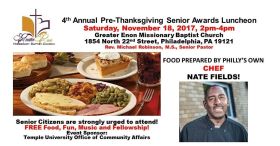 Free Seniors Pre-Thanksgiving Luncheon at Greater Enon Missionary Baptist Church