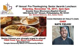 Free Seniors Pre-Thanksgiving Luncheon at Greater Enon Missionary Baptist Church