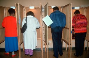 Voters casting their ballots on election day, Los Angeles, CA
