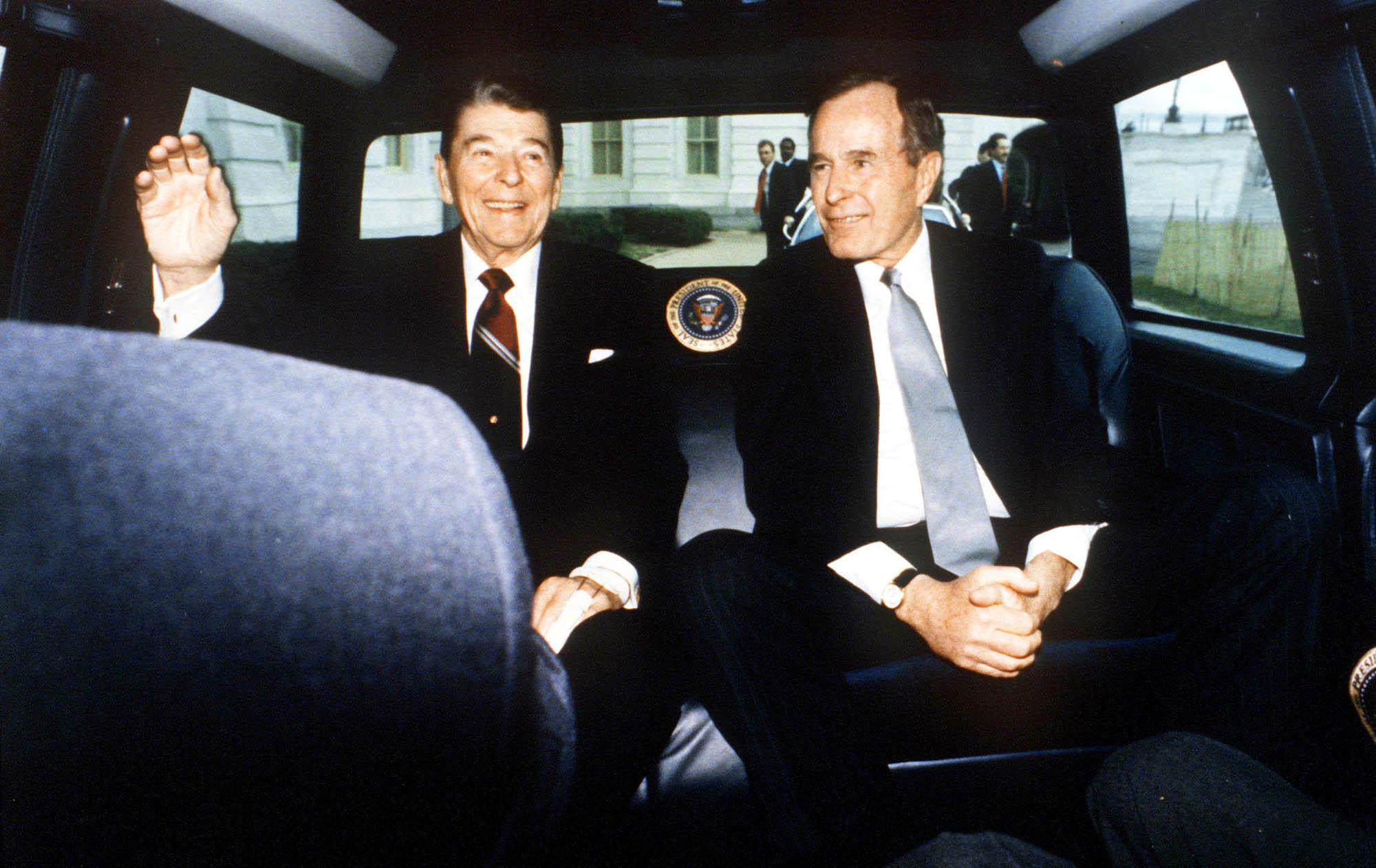 President Ronald Reagan And Vice President George Bush On Reagan's Last Day As Presiden...